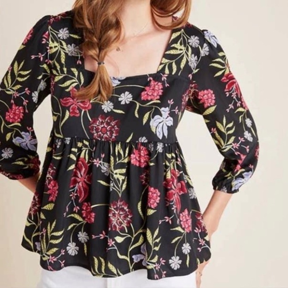 Anthropologie Dolan Black Floral Top